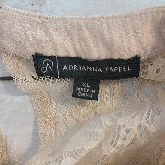 ADRIANNA PAPELL Pleated Lace Trim Blouse Long Sleeve XL Romantic Cottagecore - Picture 4 of 7